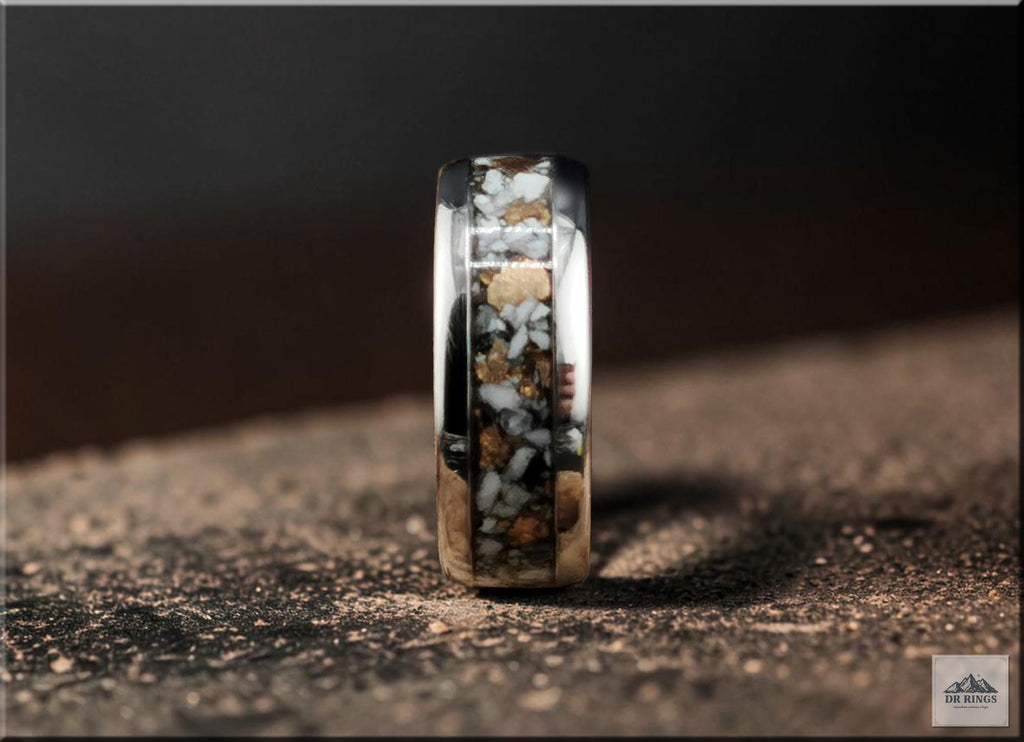 Tungsten Carbide Ring with White Buffalo Turquoise and Bronze inlay, domed edge
