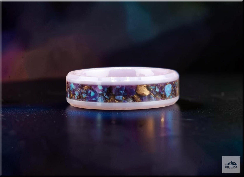 Lavender Ceramic Ring with Kingman Spotted Mohave Turquoise inlay