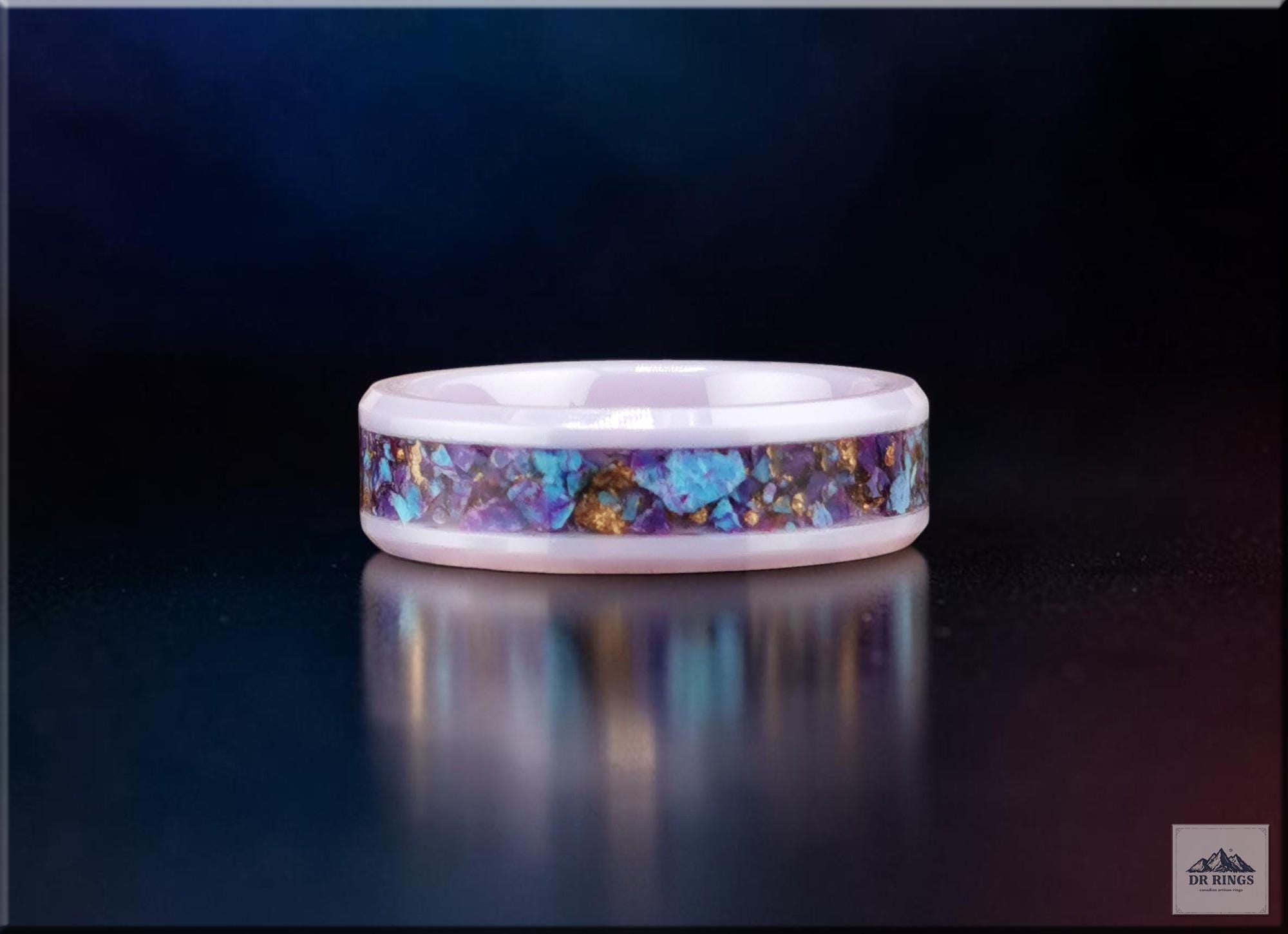 Lavender Ceramic Ring with Kingman Spotted Mohave Turquoise inlay
