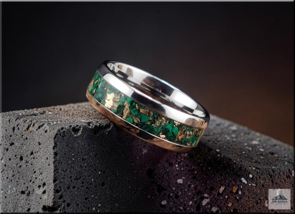 Tungsten Carbide Ring with Malachite and Bronze inlay, domed edge