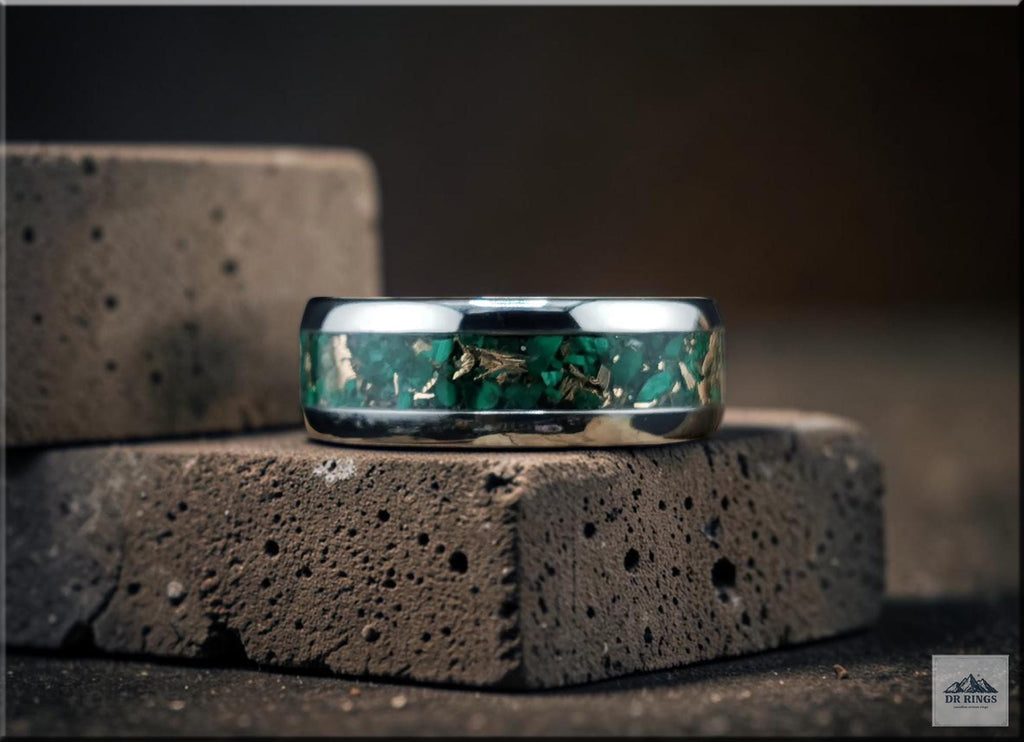 Tungsten Carbide Ring with Malachite and Bronze inlay, domed edge