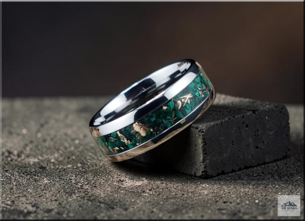 Tungsten Carbide Ring with Malachite and Bronze inlay, domed edge