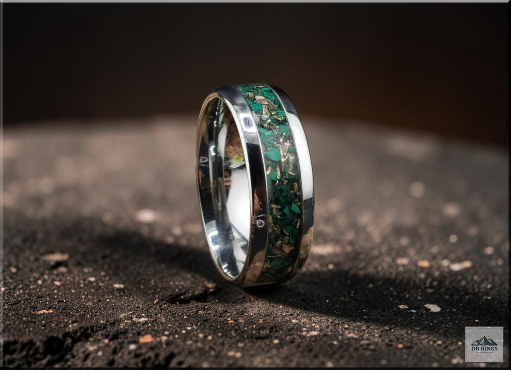Tungsten Carbide Ring with Malachite and Bronze inlay, domed edge