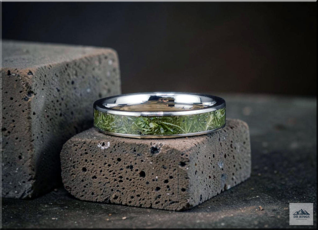 Titanium Ring with Genuine Sphagnum Moss inlay