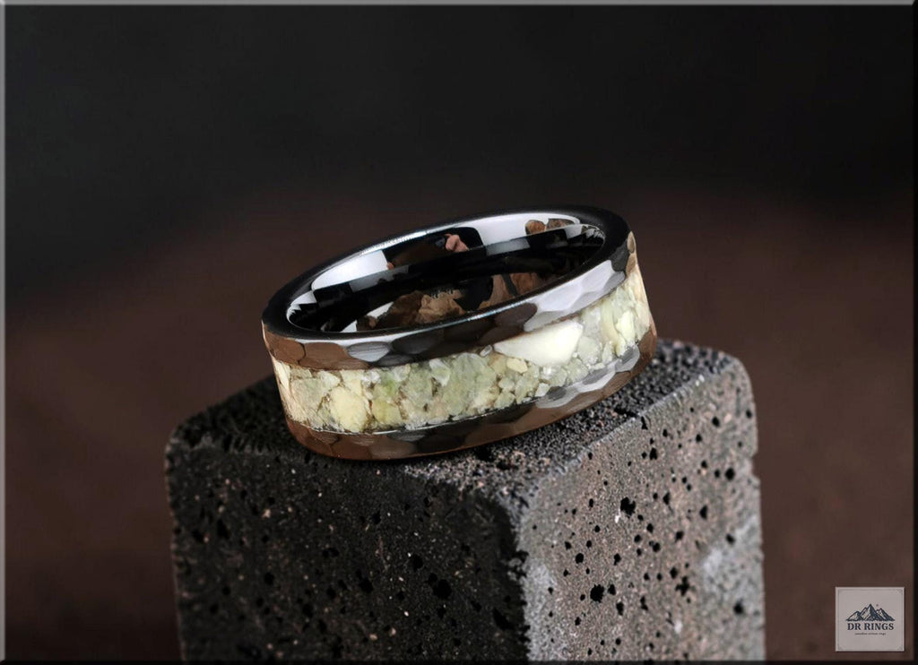 Hammered Black Ceramic Ring with Irish Connemara Marble