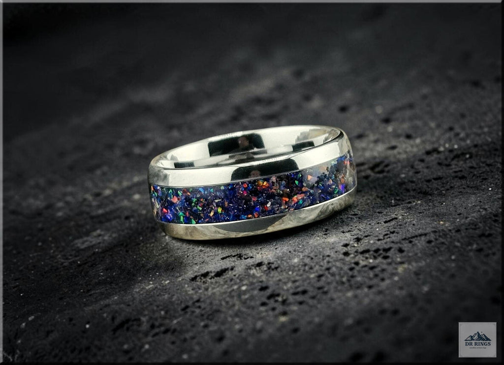 Deep Space One Tungsten Carbide Ring with Multi-Opal Inlay