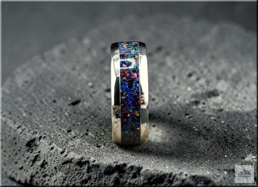 Deep Space One Tungsten Carbide Ring with Multi-Opal Inlay