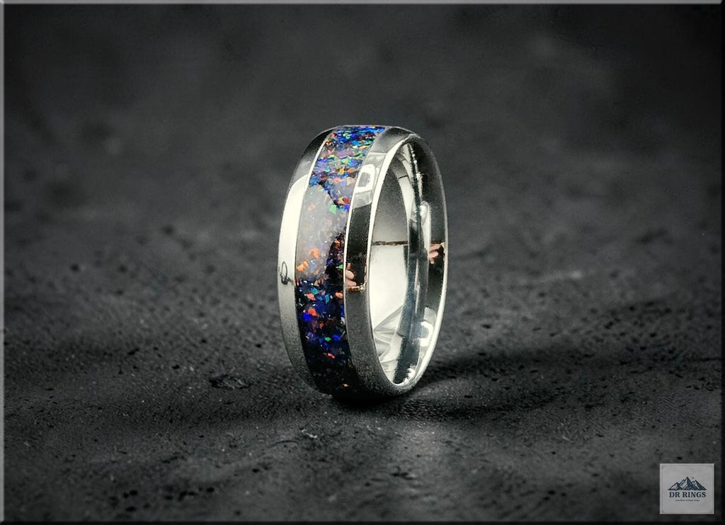 Deep Space One Tungsten Carbide Ring with Multi-Opal Inlay
