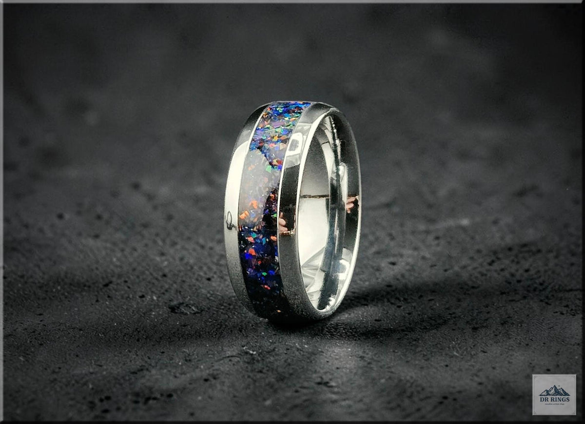 Deep Space One Tungsten Carbide Ring with Multi-Opal Inlay
