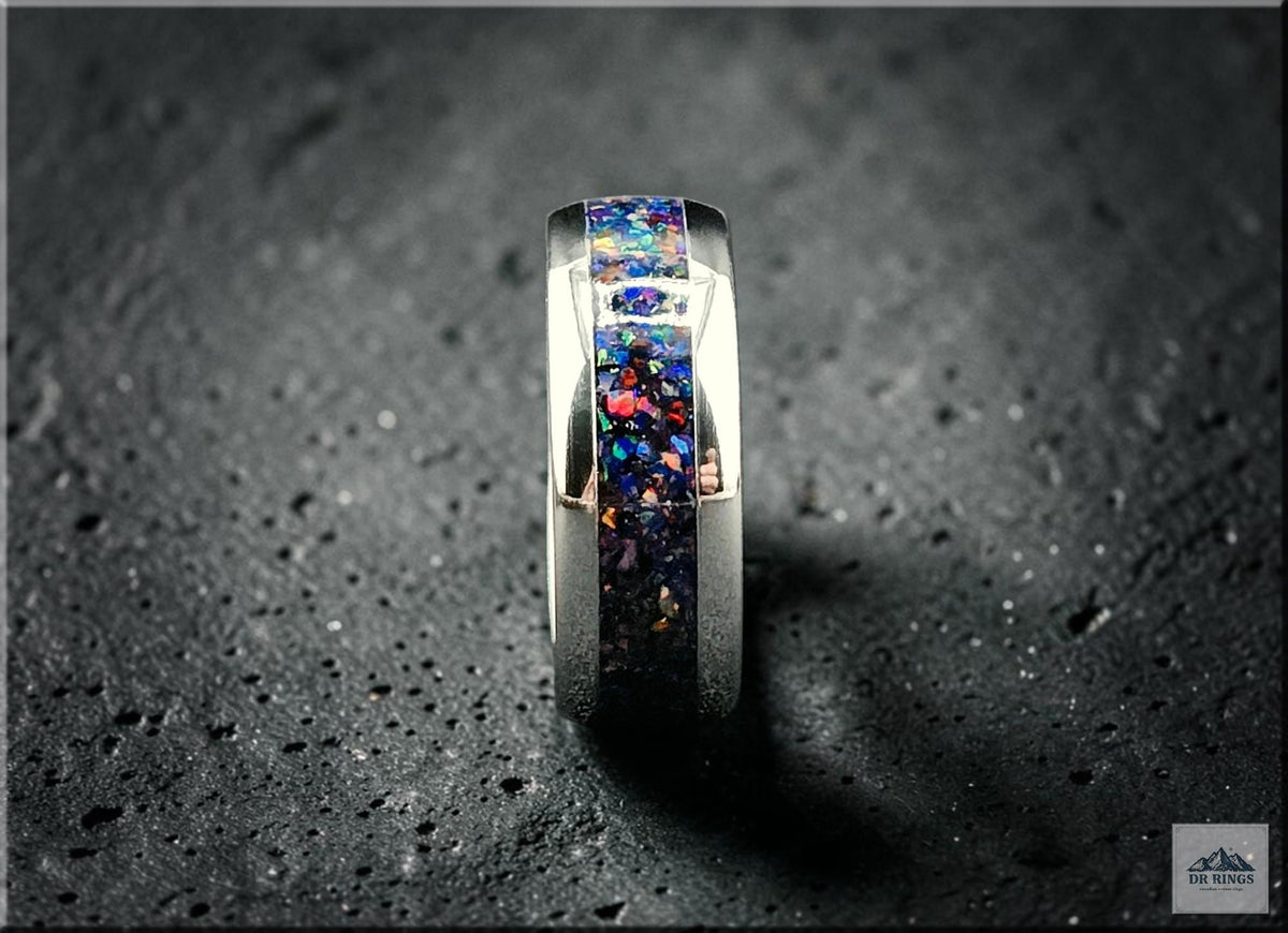 Deep Space One Tungsten Carbide Ring with Multi-Opal Inlay