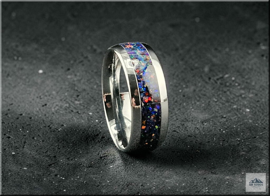 Deep Space One Tungsten Carbide Ring with Multi-Opal Inlay