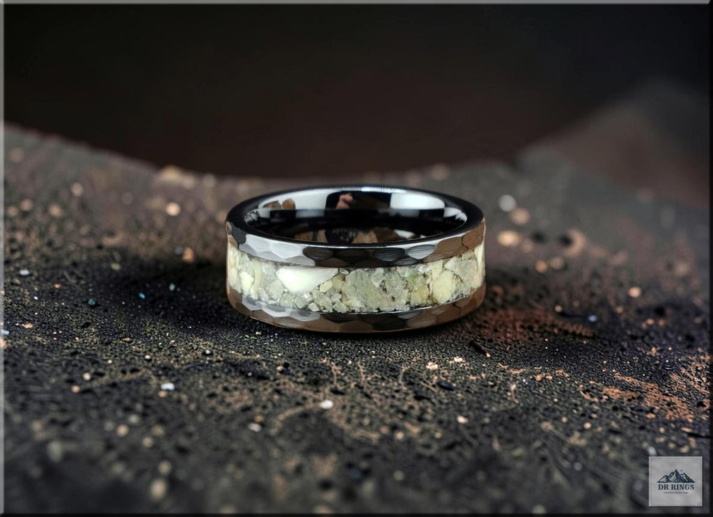 Hammered Black Ceramic Ring with Irish Connemara Marble