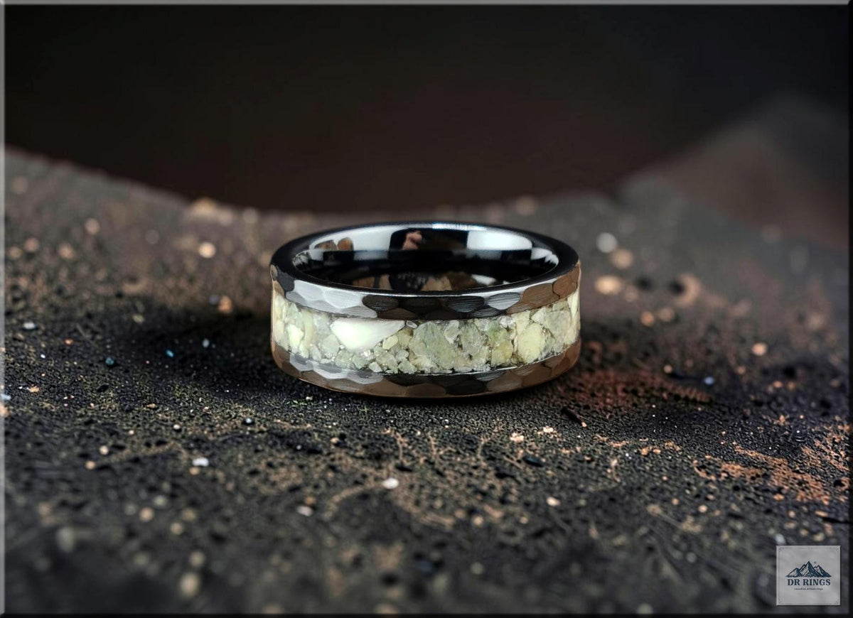 Hammered Black Ceramic Ring with Irish Connemara Marble