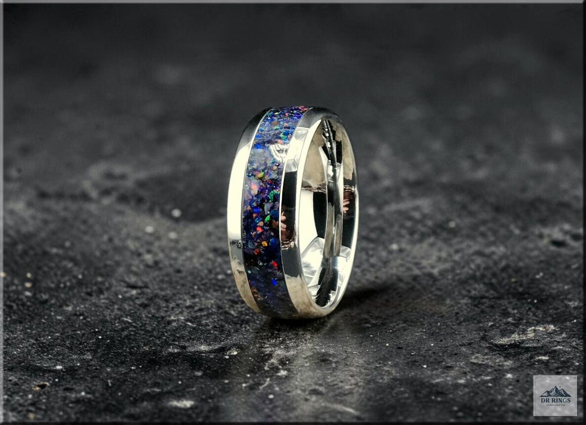 Deep Space One Tungsten Carbide Ring with Multi-Opal Inlay