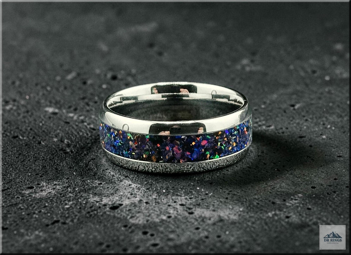 Deep Space One Tungsten Carbide Ring with Multi-Opal Inlay