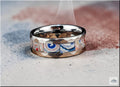 Hammered Tungsten Carbide Ring with inlaid Kenworth Truck Fordite