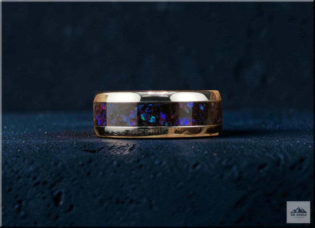Deep Space Two Tungsten Carbide Ring with Multi-Opal Inlay