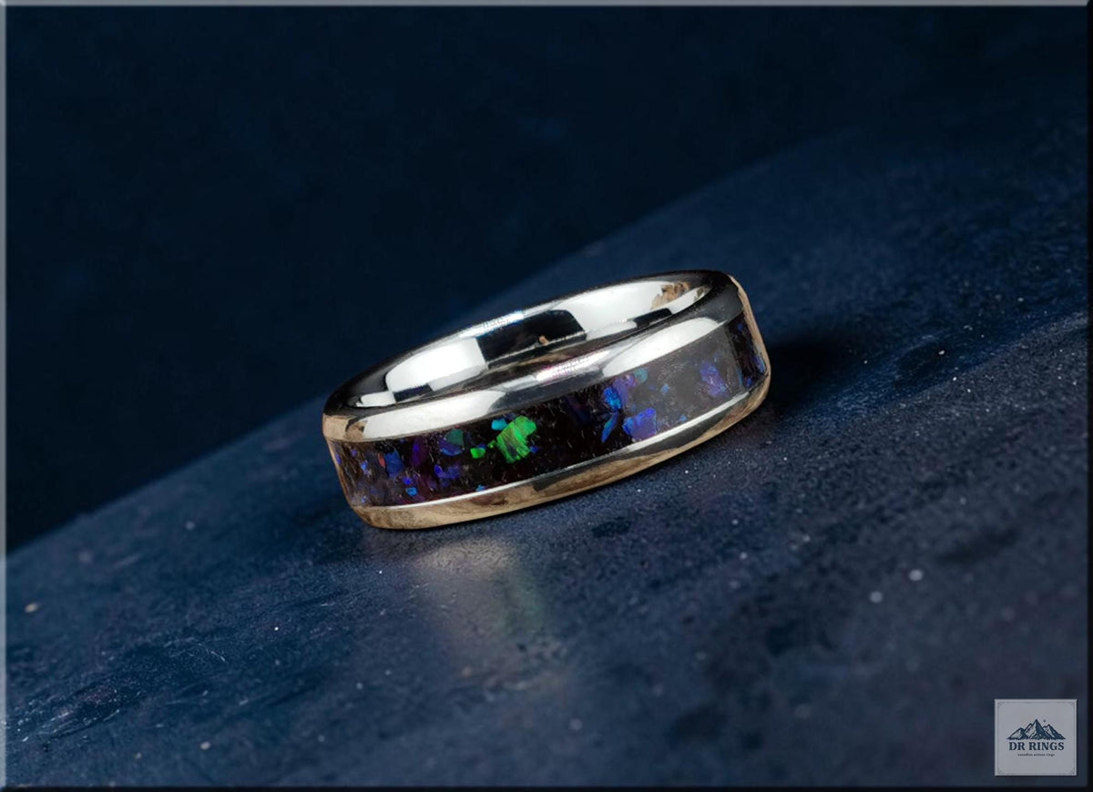 Deep Space Two Tungsten Carbide Ring with Multi-Opal Inlay