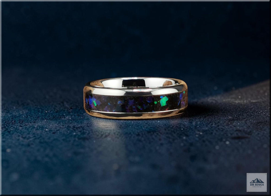 Deep Space Two Tungsten Carbide Ring with Multi-Opal Inlay