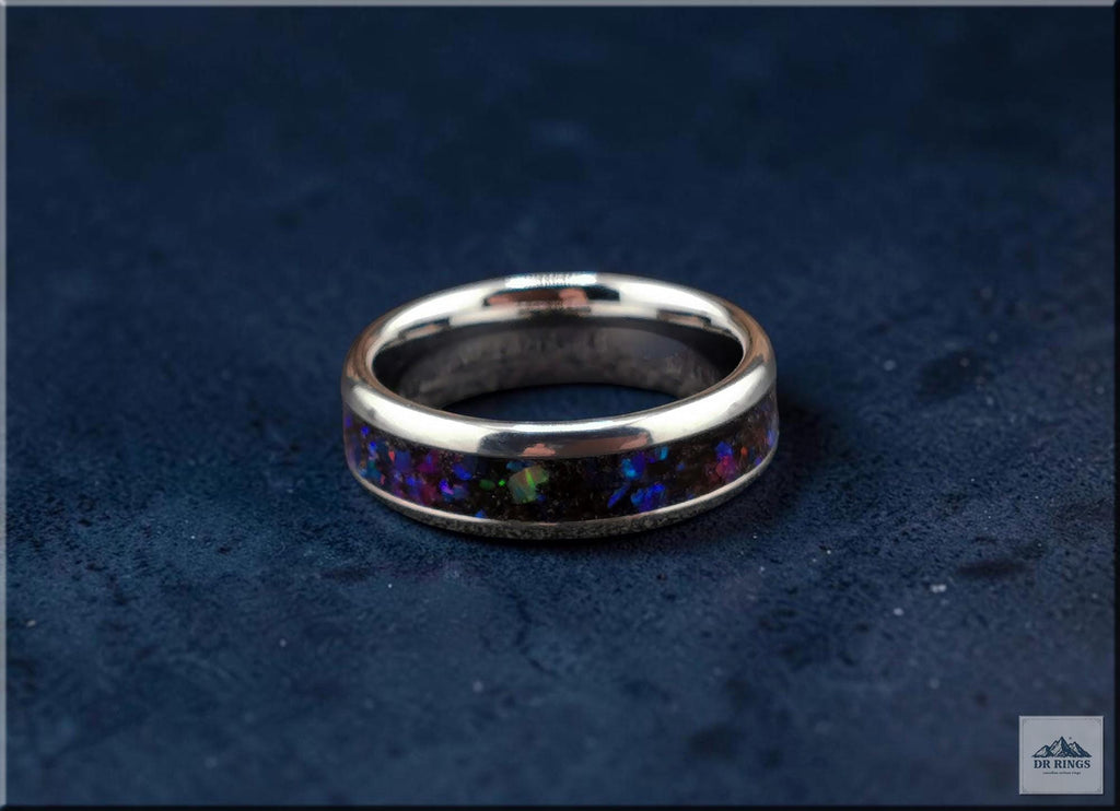 Deep Space Two Tungsten Carbide Ring with Multi-Opal Inlay