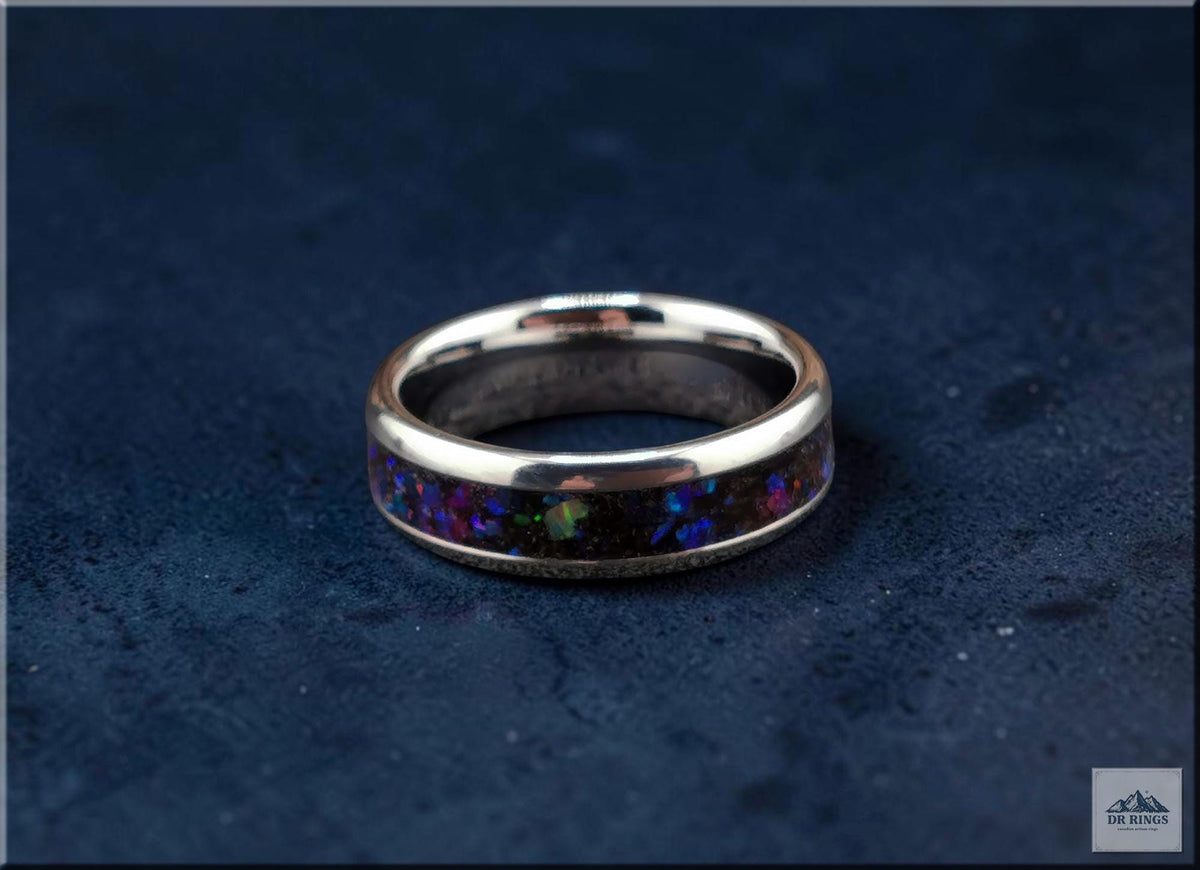 Deep Space Two Tungsten Carbide Ring with Multi-Opal Inlay