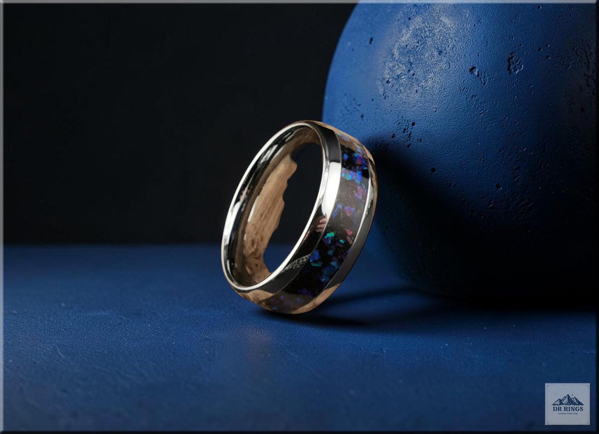 Deep Space Two Tungsten Carbide Ring with Multi-Opal Inlay