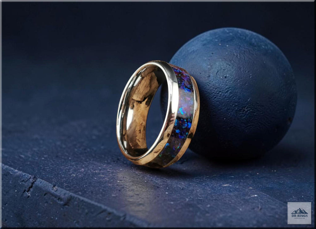 Deep Space Two Tungsten Carbide Ring with Multi-Opal Inlay