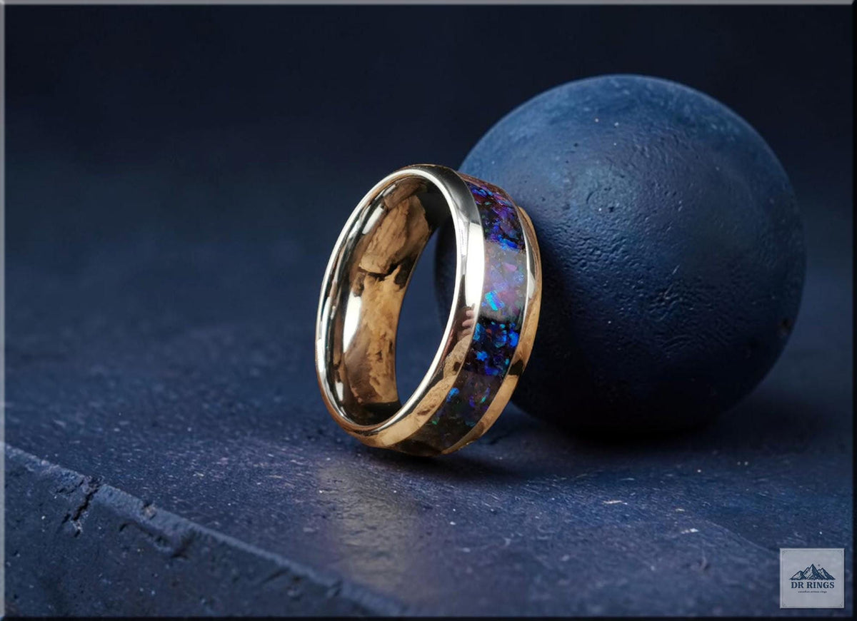 Deep Space Two Tungsten Carbide Ring with Multi-Opal Inlay