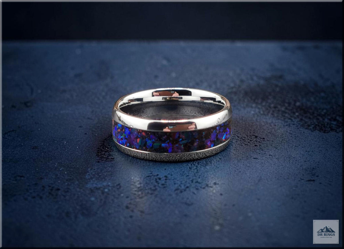 Deep Space Two Tungsten Carbide Ring with Multi-Opal Inlay