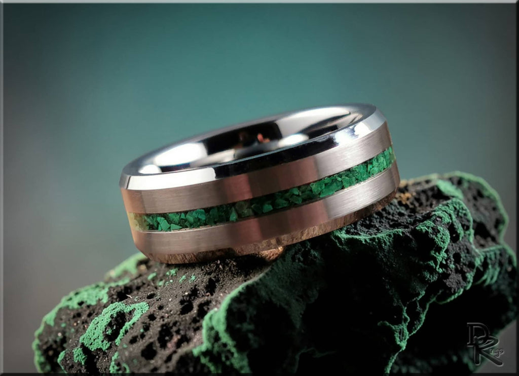 Tungsten Carbide Ring with Green Malachite Inlay