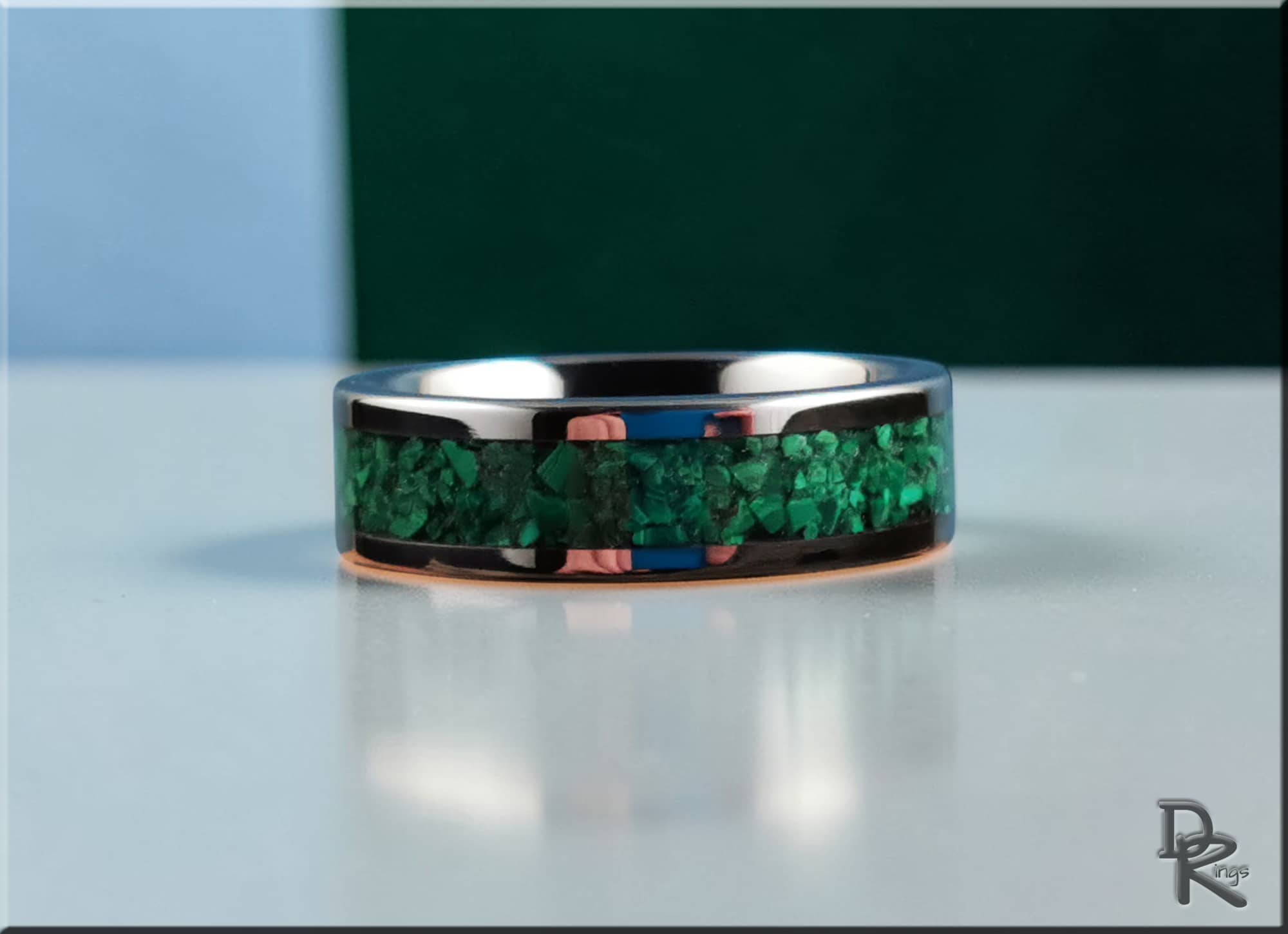 Super Titanium Ring with Green Malachite Inlay