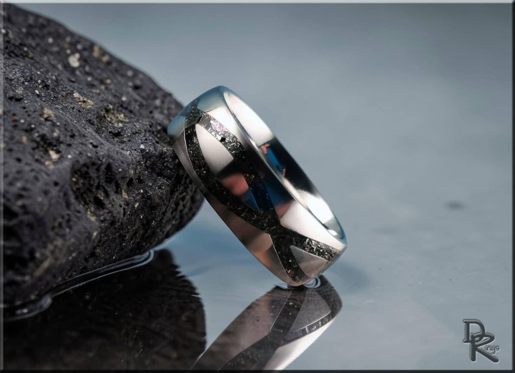 Titanium Ring with Meteorite Inlay, 'Meteorite Infinity'