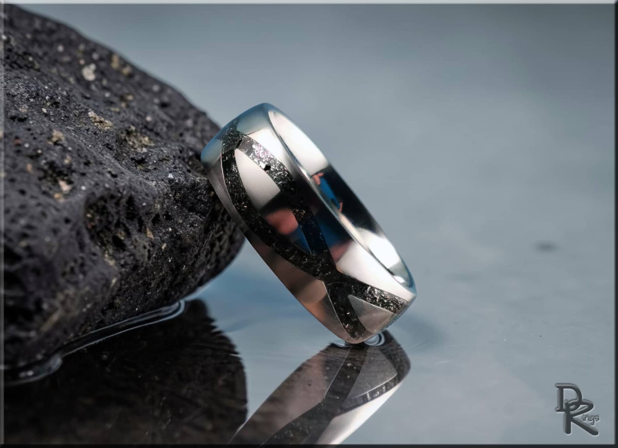Titanium Ring with Meteorite Inlay, 'Meteorite Infinity'
