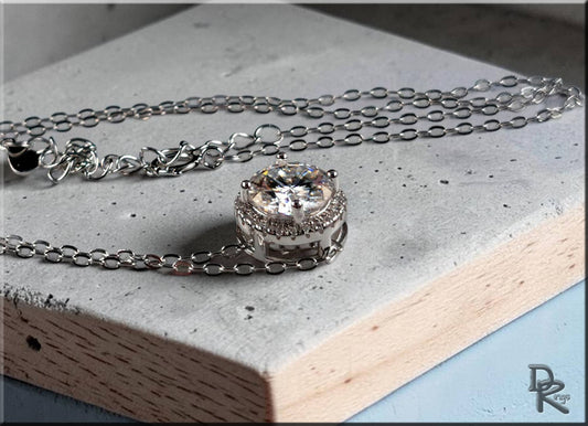 Moissanite and Sterling Silver Pendant Necklace, Certified, 2.0 Carat
