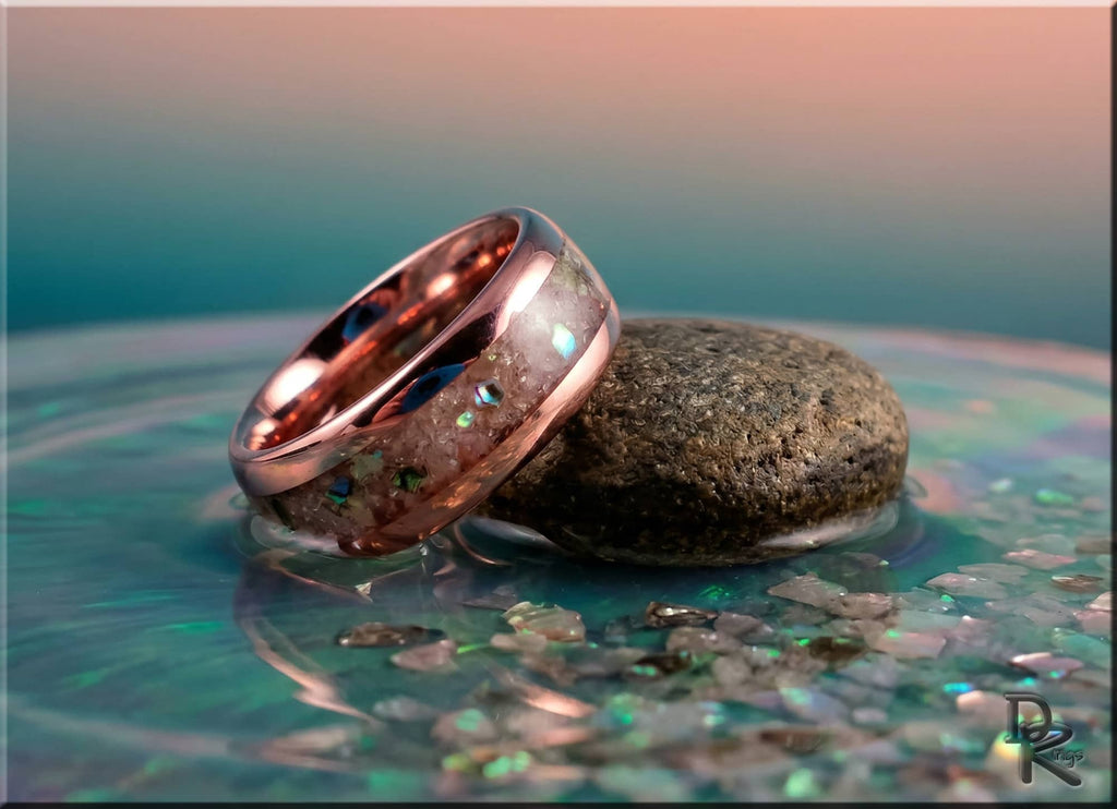 Tellurium Copper Ring with Blended Muscovite and Abalone Shell inlay