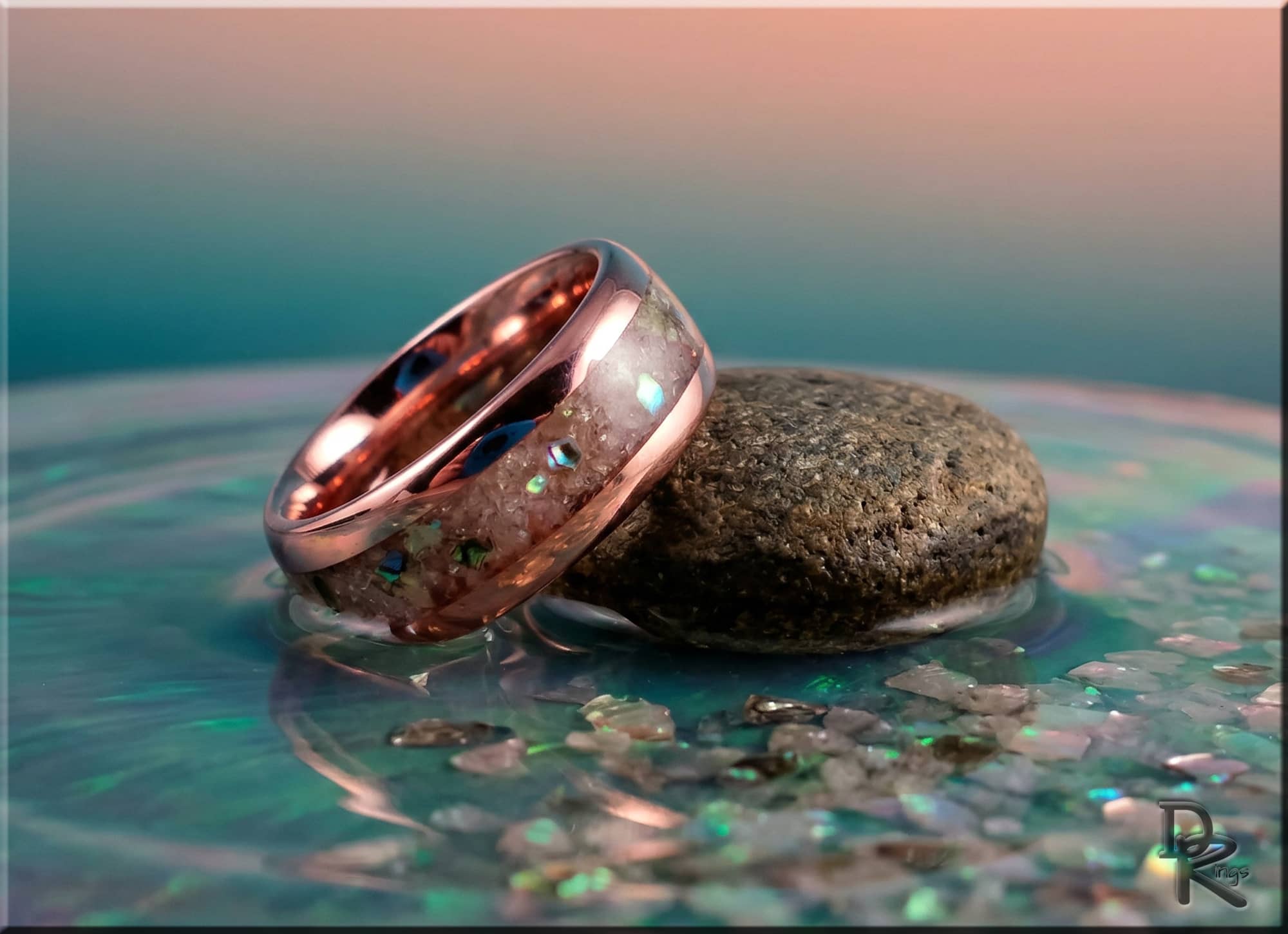Tellurium Copper Ring with Blended Muscovite and Abalone Shell inlay