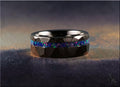 Hammered Black Ceramic Ring with Opal Inlay