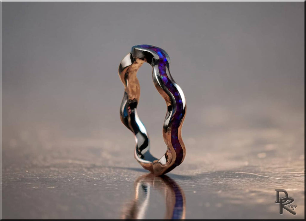 Titanium Clamshell Ring with Waterlily Opal inlay, 4mm