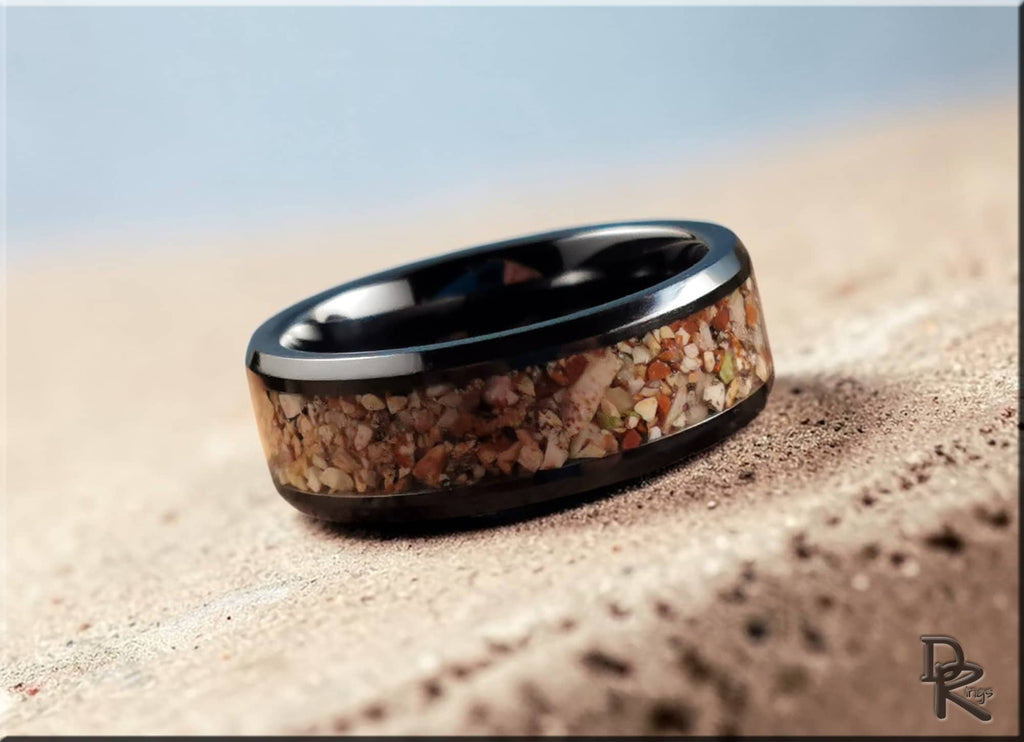 Black Ceramic Ring with Picture Jasper Inlay