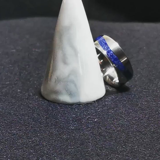 Titanium Wave 8mm Channel Ring w/Lapis Lazuli inlay - metal ring
