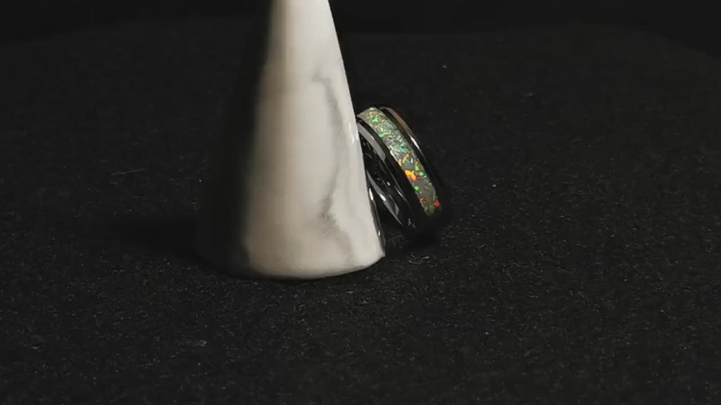 Tungsten Carbide Channel Ring w/Opal inlay - metal ring