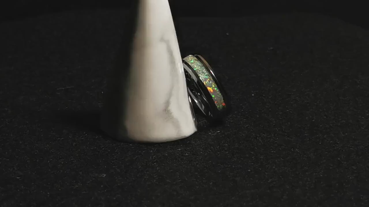 Tungsten Carbide Channel Ring w/Opal inlay - metal ring
