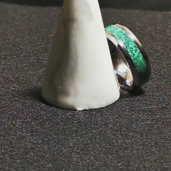Tungsten Carbide Channel Ring w/Green Malachite Stone inlay - metal ring