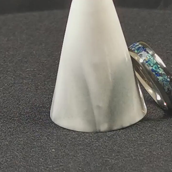 Titanium Channel Ring w/Azurite Stone inlay - metal ring