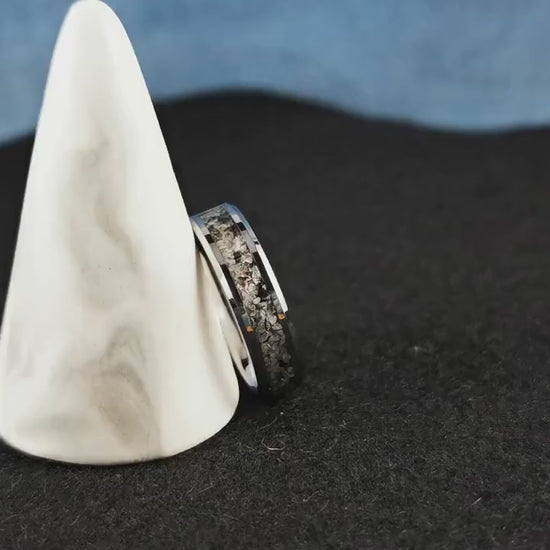 Tungsten Carbide Channel Ring w/Moonstone-Mica Matrix Stone inlay - metal ring