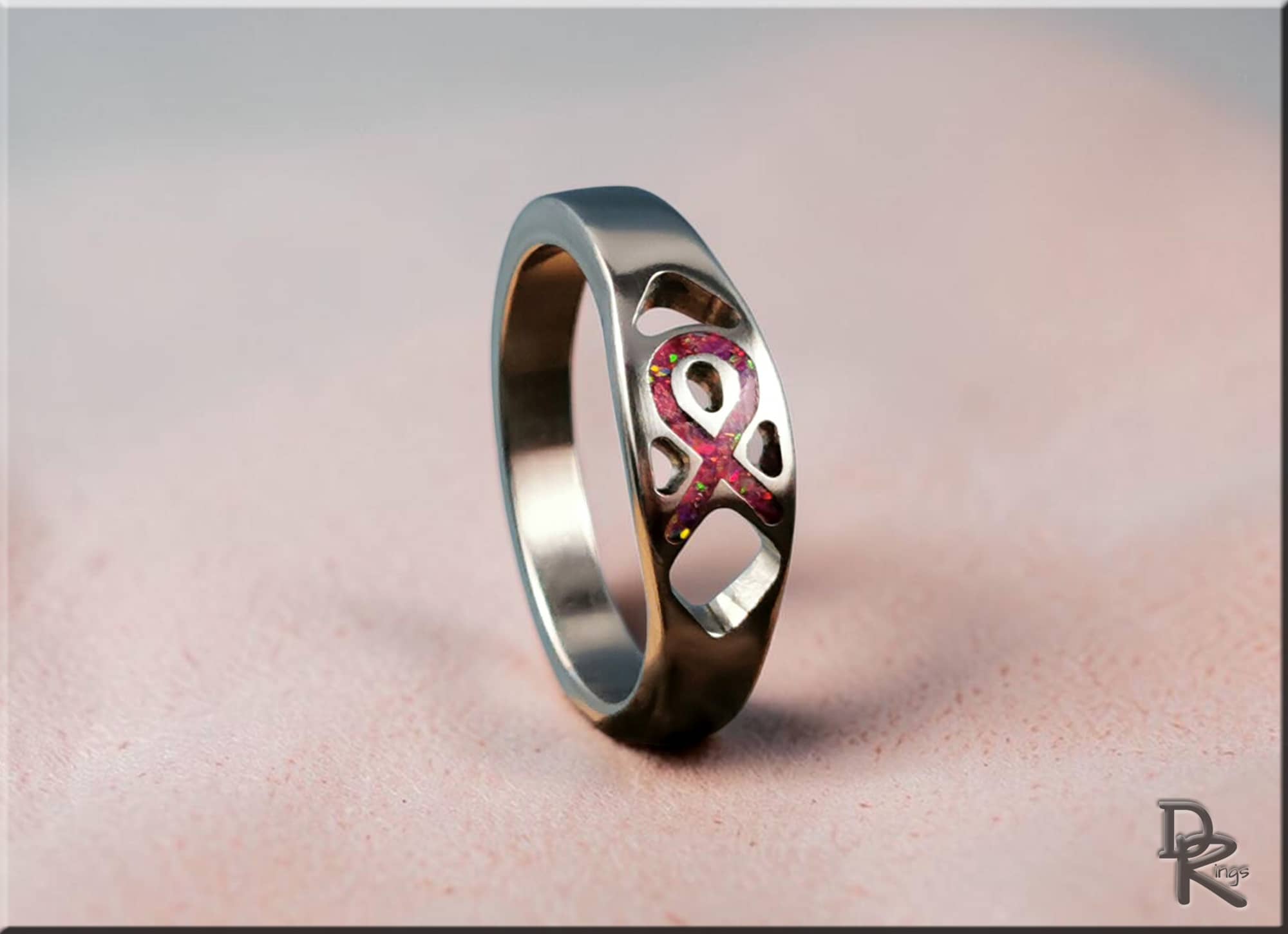 Titanium Awareness Ribbon Ring with Opal Inlay