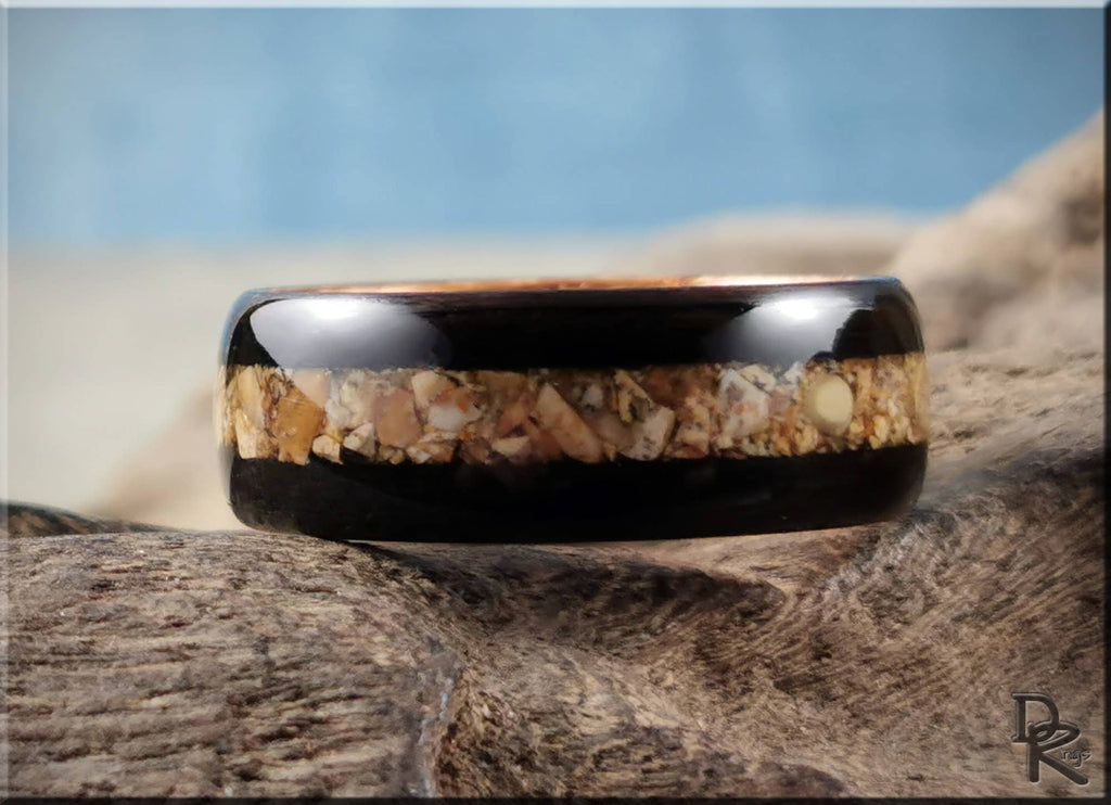 DR Rings wood inlay ring showcasing how to get rid of water ring on wood with natural materials