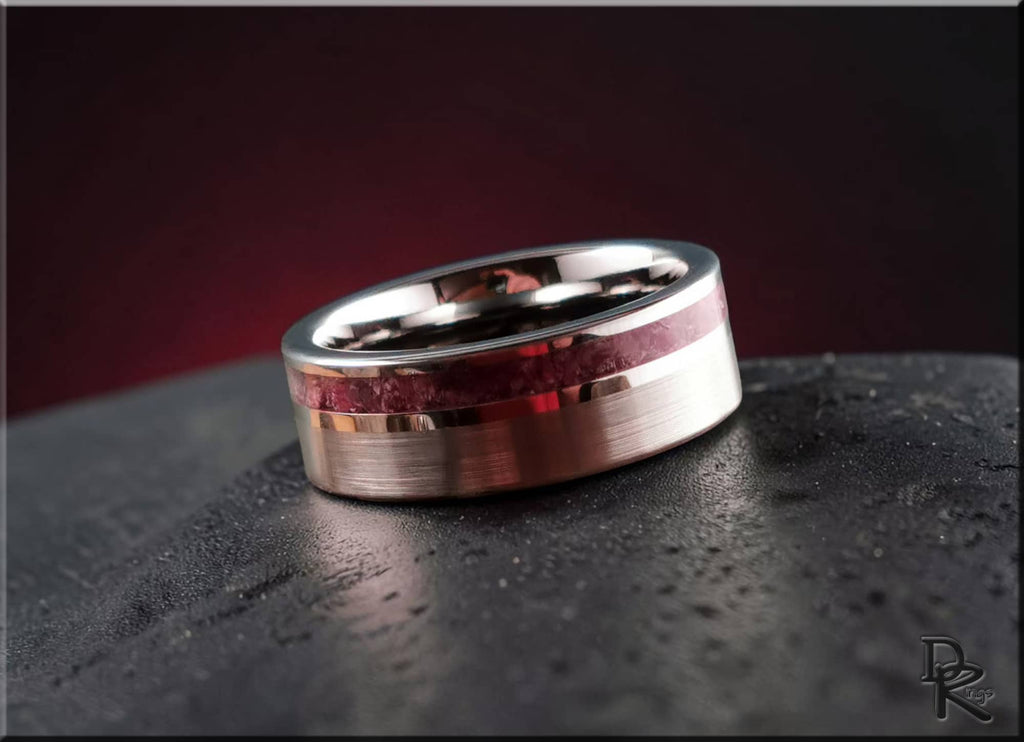 Tungsten Carbide Ring with Mozambique Ruby Inlay