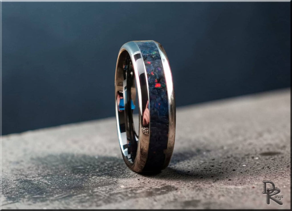 Tungsten Carbide Ring with Sieber Agate and Opal Inlay