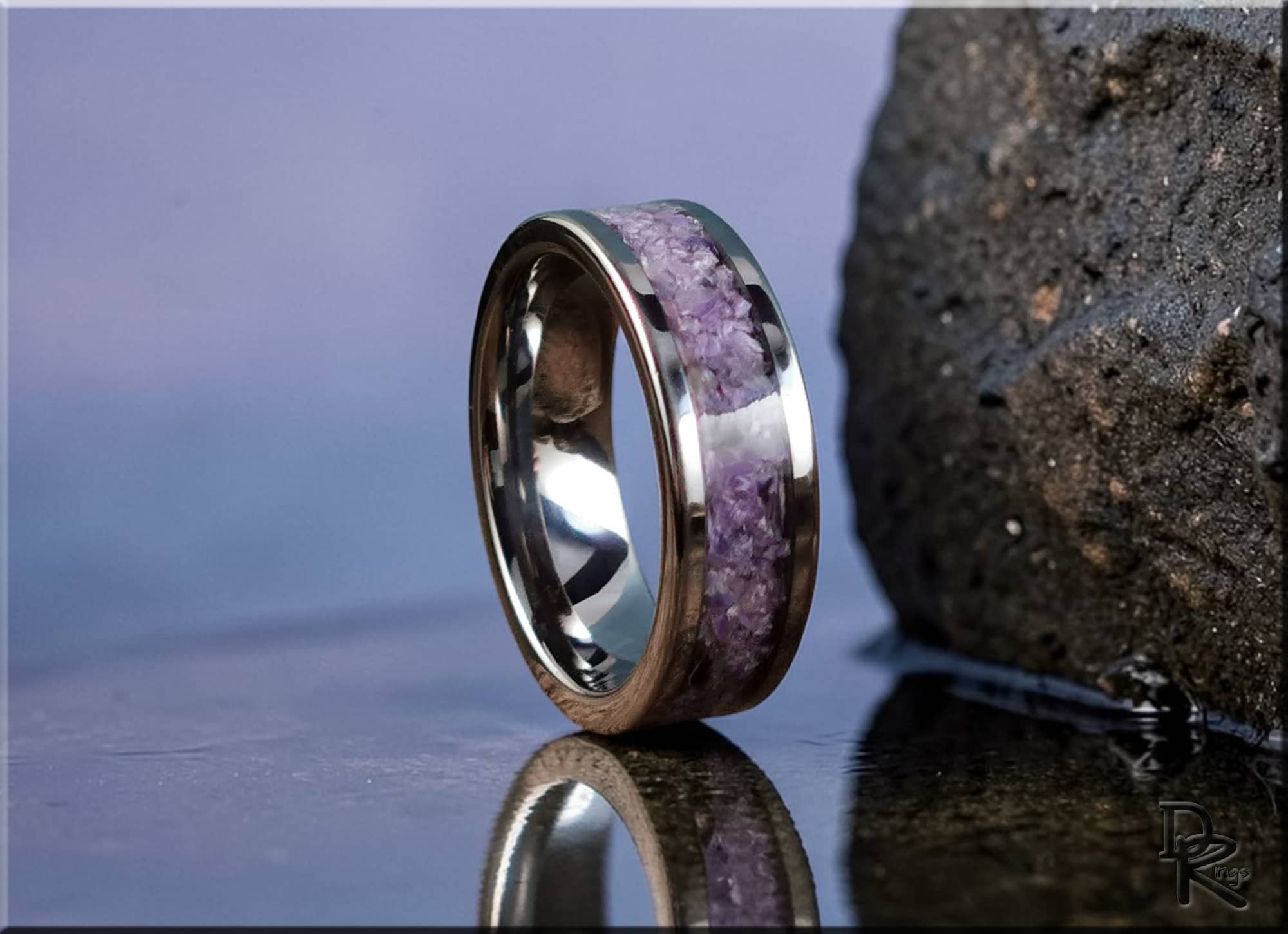 Super Titanium Ring with Charoite Inlay